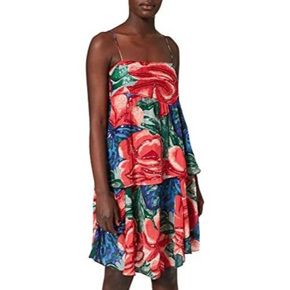 Hoss Intropia Anthropologie Sequin Embellished Slip Mini Dress Floral S 224635